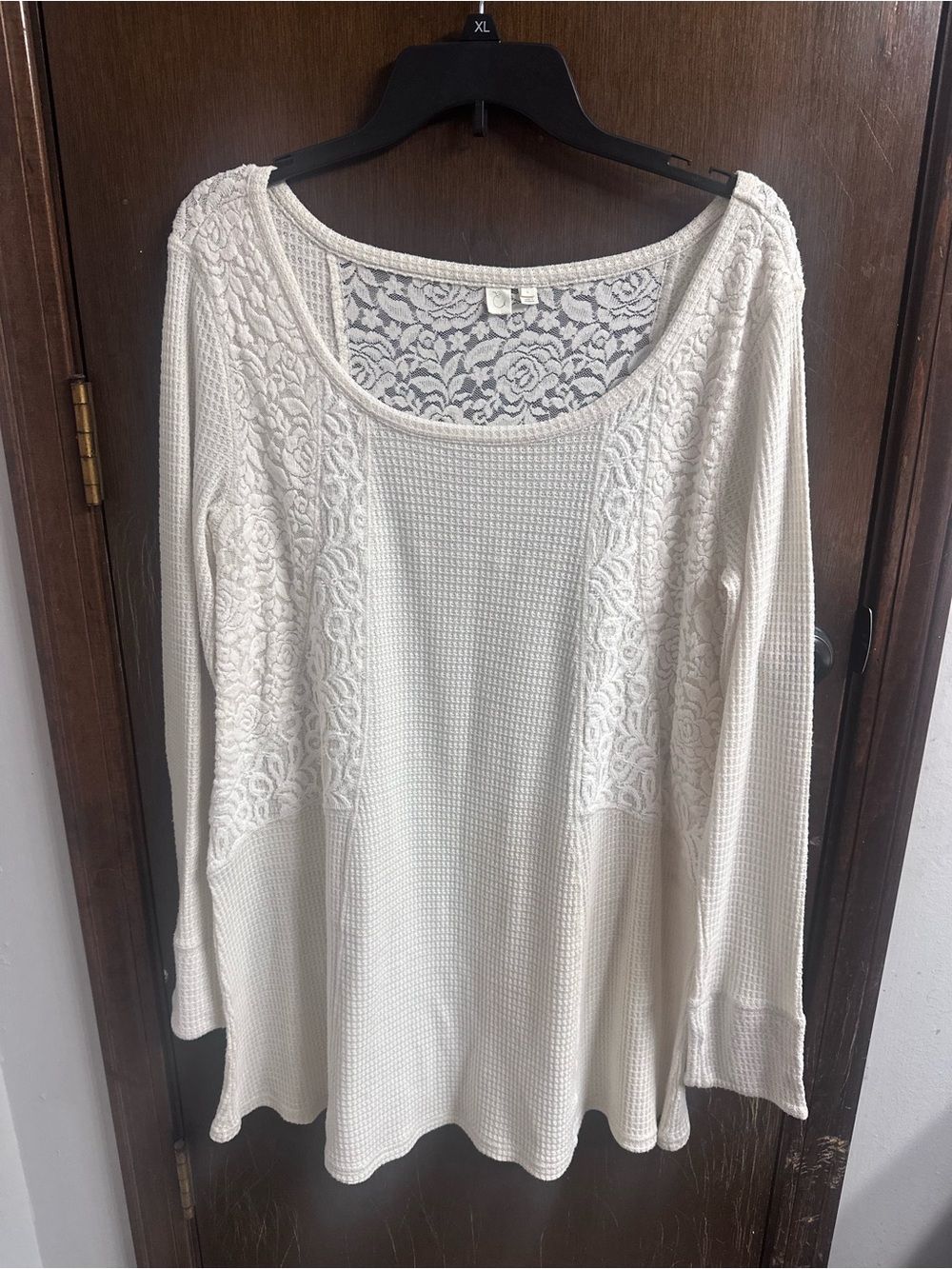Anthropologie Eloise Cream Lace-Inset Long Sleeve Top